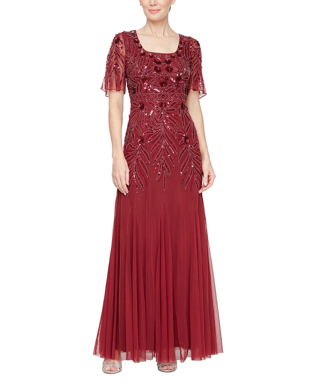 Home | Alex Evenings Women's Sequin Chiffon Flutter-Sleeve Gown at Plaza  Del Caribe in Ponce, PR