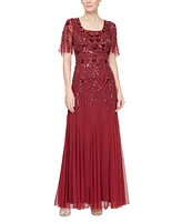 Alex Evenings Women's Sequin Chiffon Flutter-Sleeve Gown