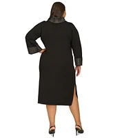 Calvin Klein Plus Embellished Mock Neck Long-Sleeve Dress