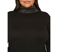 Calvin Klein Plus Embellished Mock Neck Long-Sleeve Dress