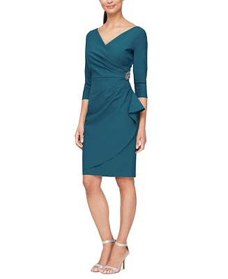 Alex Evenings Women's 3/4-Sleeve Compression Draped Sheath Dress