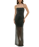 B Darlin Juniors' Rhinestone-Embellished Mesh Evening Gown