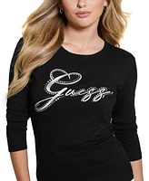 Guess Women's Olive Embellished Logo Long-Sleeve Sweater