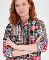 Nautica Jeans Women's Crescent Pond Plaid Roll-Tab Shirt