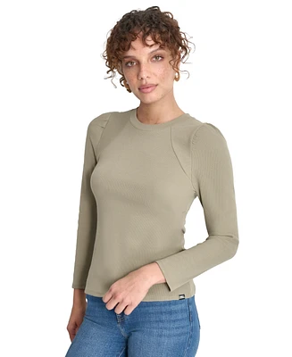 Dkny Jeans Women's Long Puff-Sleeve Crewneck Top