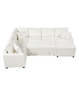 Simplie Fun 112" Sectional Pull-out Sofa with Storage Ottoman