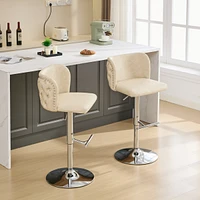 Simplie Fun Adjustable Swivel Barstools with Tufted Back, Beige (Set of 2)