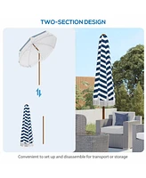 7' Patio Umbrella with Tilt, Vent, Ruffles, and Blue Stripe
