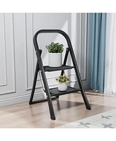 Streamdale Furniture 2-Step Folding Ladder Stool with Anti-Slip Pedal