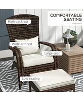Wicker Adirondack Chair with Ottoman and Cushions