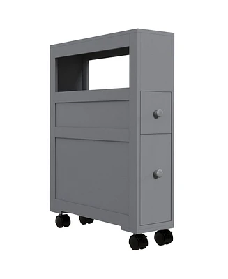 Simplie Fun 6.25" x 20.5" x 28.25" Wood Rolling Narrow Bathroom Side Storage Cabinet - Gray