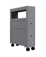 Simplie Fun 6.25" x 20.5" x 28.25" Wood Rolling Narrow Bathroom Side Storage Cabinet - Gray