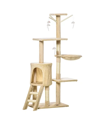 Streamdale Furniture 53" Interactive Cat Condo & Scratching Tower - Beige