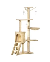 Streamdale Furniture 53" Interactive Cat Condo & Scratching Tower - Beige