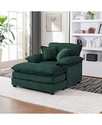 Streamdale Furniture 56.3" Corduroy Sofa with Toss Pillows and Ottoman