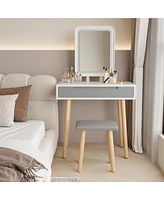 Adjustable Vanity Table and Stool with Makeup Organizer