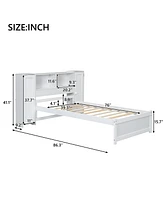 Twin Platform Bed with Storage Headboard and Lockers, Gray