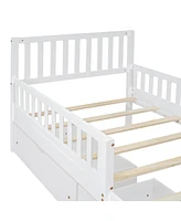 Simplie Fun Twin Wood Platform Bed with Guardrails and Storage