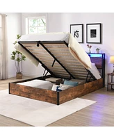 Streamdale Furniture Queen Bed Frame with Bookcase, Lights, and Charging Station