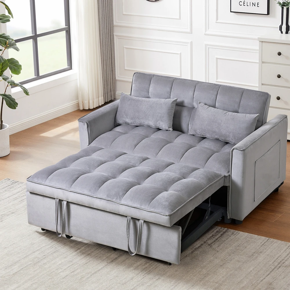 Convertible Sleeper Sofa Bed with Velvet Loveseat