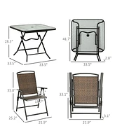 Streamdale Furniture 5-Piece Foldable Wicker Patio Dining Set with Umbrella Hole