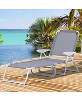 Folding Chaise Lounge with 4-Position Reclining Back, Armrests