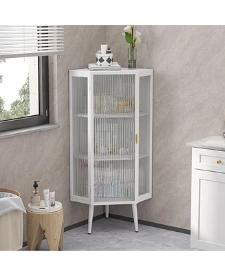 Streamdale Furniture White Floor Corner Cabinet with Tempered Glass Doors (22.25")