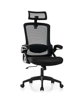 Costway Ergonomic Office Chair with Adjustable Lumbar Support Rocking Backrest Armrests