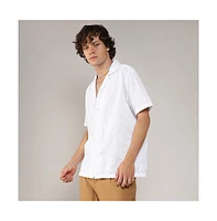 Campus Sutra Men's Chalk White Embroidered Zig-Zag Shirt