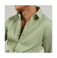 Campus Sutra Men's Pistachio Green Crinkled-Weave Shirt