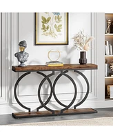 Tribesigns Industrial Console Table, 55 inch Wood Entryway Table Narrow Long Sofa Rustic Accent for Living Room, Entrance Geometric