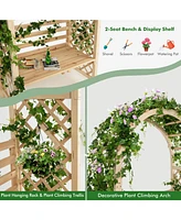 Sugift Wooden Garden Bench Arch Pergola Outdoor Arbor
