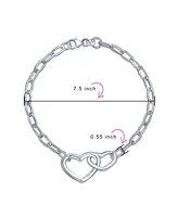 Bling Jewelry Couples Bff Sisters Intertwined Chain Link Charm Interlocking Open Hearts Bracelet For Women Sterling Silver 7 Inch