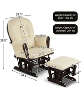 Costway Glider and Ottoman Cushion Set Wood Baby Nursery Rocking Chair