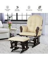 Costway Glider and Ottoman Cushion Set Wood Baby Nursery Rocking Chair