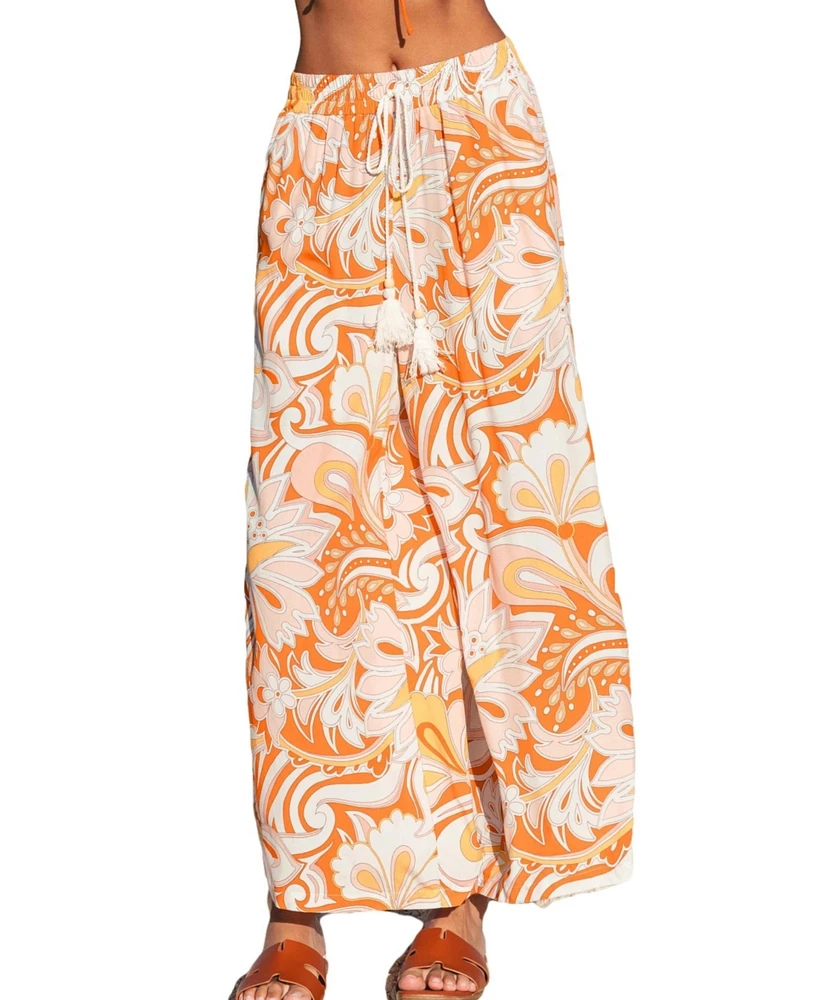 Cupshe Women's Orange Paisley Elastic Waist Wide Leg Pants