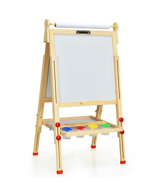 Vebreda Kids Art Easel with Paper Roll Double-Sided Regulable Drawing Easel Plank