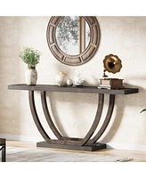 Tribesigns 63-Inch Skinny Console Table with Geometric Base 2-Tier Farmhouse Sofa Narrow Long, Thickened Behind Couch Shelves for Liv