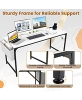 Costway 60" Modern Computer Desk with Charging Station with Storage Bag & Headphone Hook