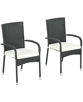Outsunny 4 Outdoor Dining Chairs w/ Cushions, Patio Chairs, White