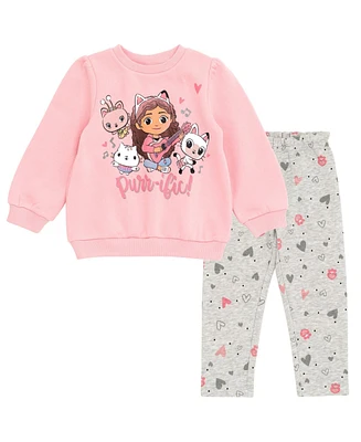 Dreamworks Gabby's Dollhouse Girls Pandy Paws Cakey Cat Kitty Fairy Fleece Sweatshirt and Pants Set to