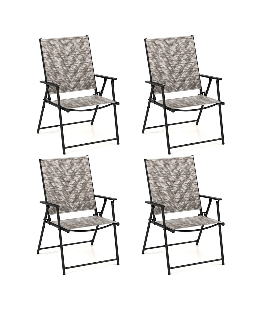 Sugift Set of 4 Patio Folding Chairs with Armrests and Portable Lawn Chairs for Garden Backyard-Gray