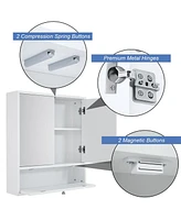 Sugift Double Door Wall-Mounted Bathroom Mirrored Medicine Cabinet-White