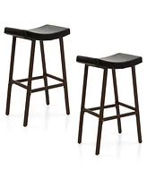 Sugift Bar Stools Set of 2 with Pu Leather Upholstered Saddle Seat and Footrest-Brown