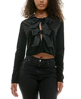 Alex & Sophia Juniors' Bow-Front Long-Sleeve Velvet Jacket