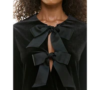 Alex & Sophia Juniors' Bow-Front Long-Sleeve Velvet Jacket