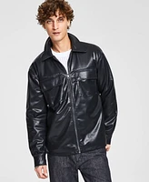 Tinsel Men's Zip Front Faux-Leather Shirt Jacket