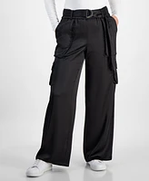 I.n.c. International Concepts Petite Satin Belted Cargo Pants, Created for Macy's