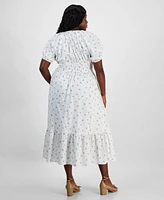 And Now This Women's Short-Sleeve Clip-Dot Midi Dress, Xxs-4X