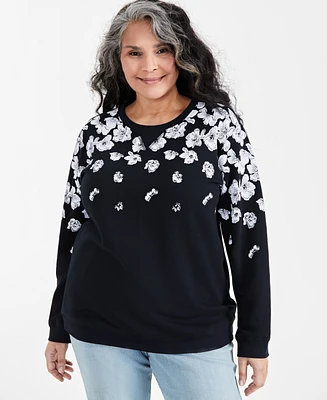 Style & Co Plus Size Printed Crewneck Long-Sleeve Sweatshirt, Created for Macy's